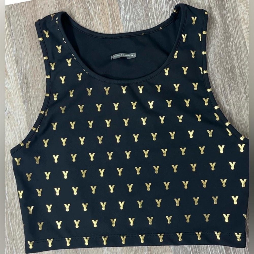 Oiselle Mettle black & gold tank crop top, size 8 NWT